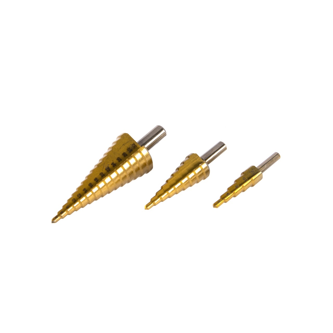 Set 3 freze in trepte HSS+Ti 4-12,4-20,4-32mm – In lucru Set 3 freze in trepte HSS+Ti 4-12,4-20,4-32mm - In lucru