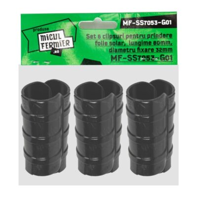 Set 6 clipsuri Micul Fermier pentru prindere folie solar, lungime 80mm, diametru fixare 32mm