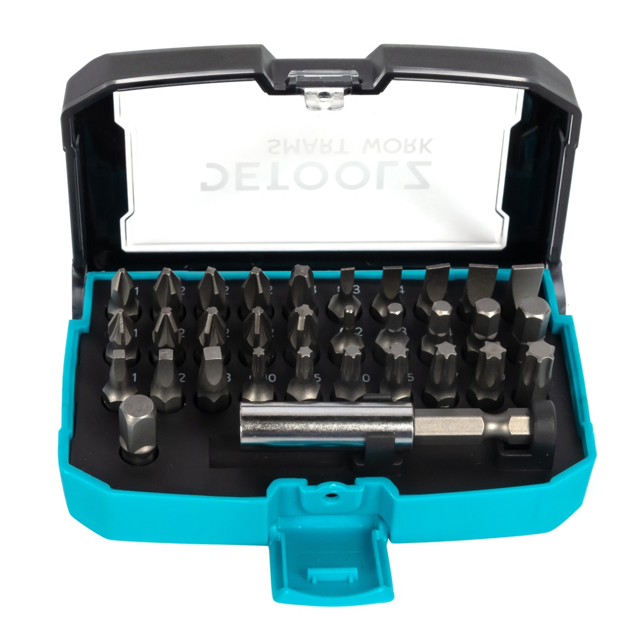 Set biti Detoolz, 32 de piese, cu prelungitor magnetic, material Cr-V – In lucru Set biti Detoolz, 32 de piese, cu prelungitor magnetic, material Cr-V - In lucru