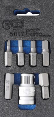 Set biti Imbus 45028 mm, antrenare hexagon 10 mm (3/8"), adaptor 12.5 mm (1/2"), 7 piese, BGS 5017