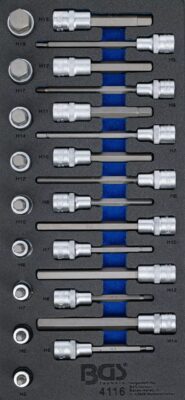Set biţi profil Imbus H5-H19 | suport organizator 44929 pentru dulap de scule | 24 piese, BGS 4116