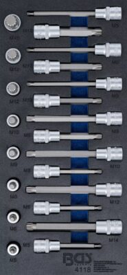 Set biţi profil Spline (XZN) M5-M16 | suport organizator 44929 pentru dulap de scule | 22 piese, BGS 4118
