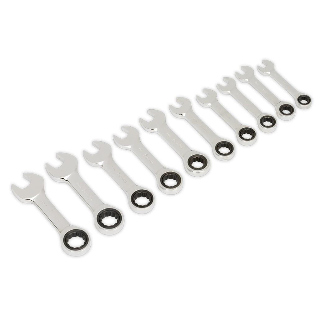 Set chei combinate scurte cu clichet, 10 piese – In lucru Set chei combinate scurte cu clichet, 10 piese - In lucru