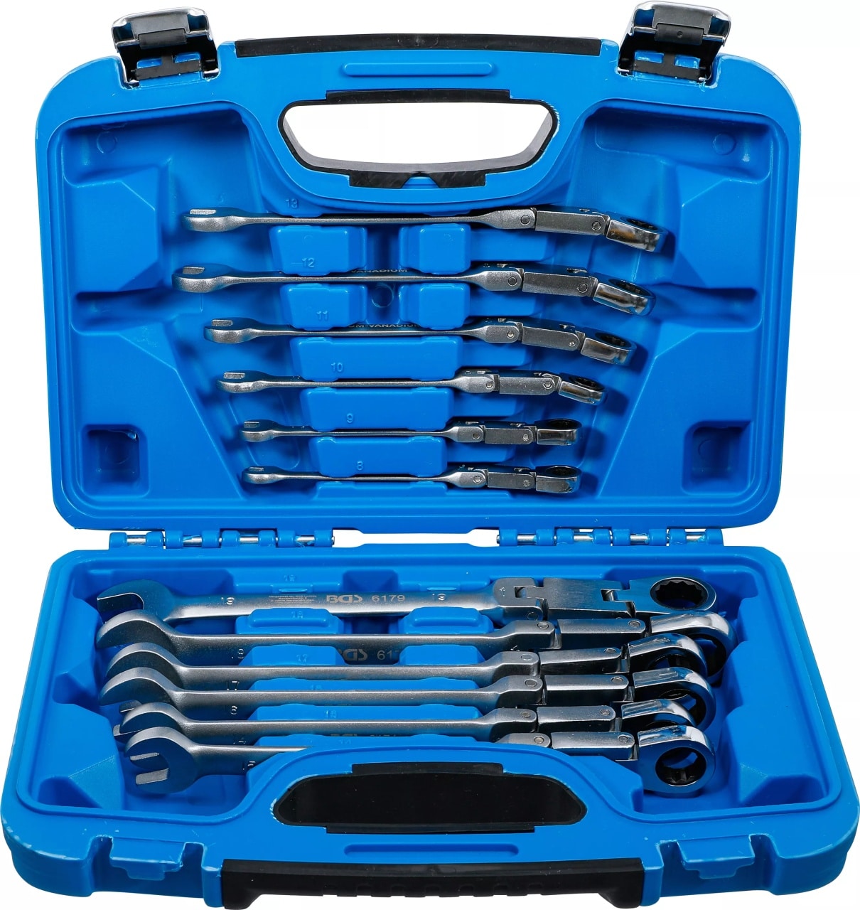 Set chei fixe cu inel clichet dublu arrticulat articulate 8 – 19 mm, 12 piese, BGS 6180 – Chei combinate/fixe si inelare Set chei fixe cu inel clichet dublu arrticulat articulate 8 - 19 mm, 12 piese, BGS 6180 - Chei combinate/fixe si inelare
