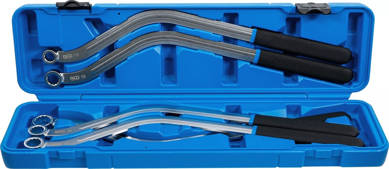 Set chei inelare in 12 puncte cu unghi dublu pentru tensionare curele, dimensiuni 13 – 15 – 16 – 17 – 19 mm, lungime 460mm, 5 piese piese, BGS 1314 – Motor Set chei inelare in 12 puncte cu unghi dublu pentru tensionare curele, dimensiuni 13 - 15 - 16 - 17 - 19 mm, lungime 460mm, 5 piese piese, BGS 1314 - Motor