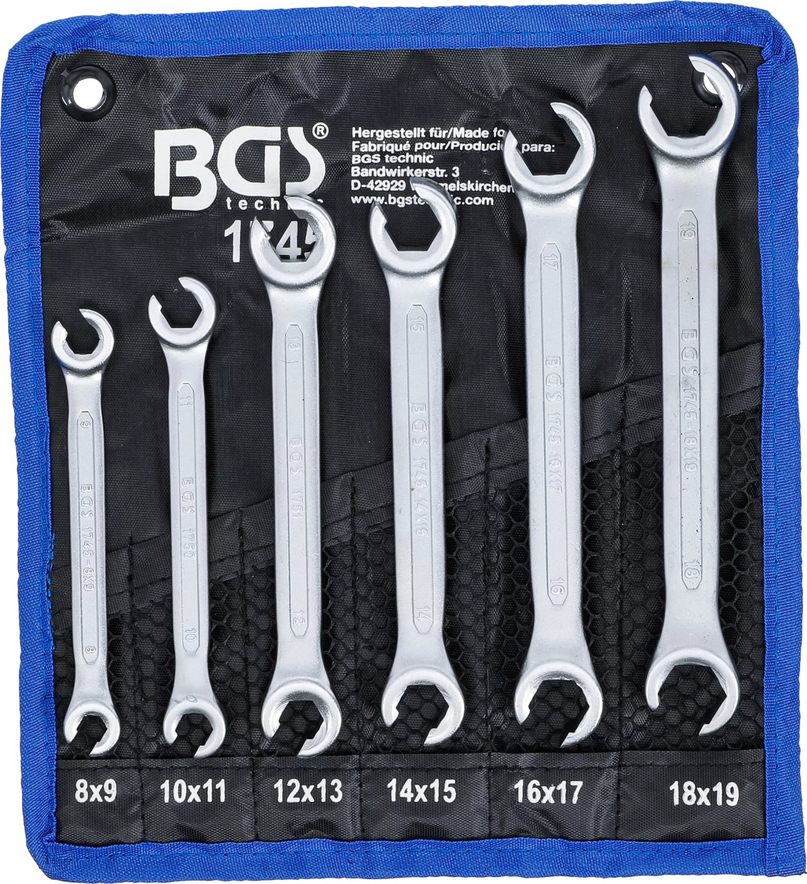 Set chei inelare pentru conducte: 8 x 9mm, 10 x 11mm, 12 x 13mm, 14 x 15mm, 16 x 17mm, 18 x 19mm, 6 piese, BGS 1745 – Chei combinate/fixe si inelare Set chei inelare pentru conducte: 8 x 9mm, 10 x 11mm, 12 x 13mm, 14 x 15mm, 16 x 17mm, 18 x 19mm, 6 piese, BGS 1745 - Chei combinate/fixe si inelare