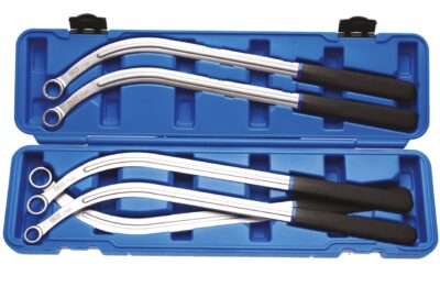 Set chei inelare speciale 13, 15, 16, 17, 19mm, curbate la 45' pentru demontat curele de motor, lungime 460mm, BGS 1310