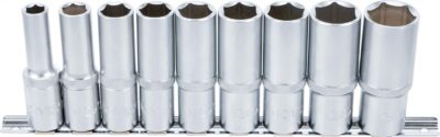 Set chei tubulare cu profil hexagon 10 - 24mm adanci, antrenare 1/2", 9 piese, BGS 2223