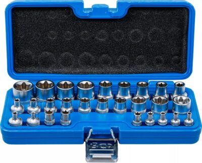 Set chei tubulare E-uri E4 - E24, antrenare 1/4" - 3/8'' - 1/2", 28 piese, BGS 70099
