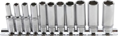 Set chei tubulare in Inch 3/16" - 1/2" adanci, profil in 6 colturi, antrenare 1/4" , 11 piese, BGS 2429