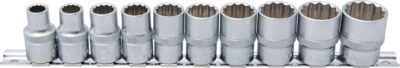 Set chei tubulare in inch 3/8" - 7/16" - 1/2" - 9/16" - 5/8" - 11/16" - 3/4" - 13/16" - 7/8" - 15/16", profil in 12 12 colţuri, actionare 1/2", 10 piese, BGS 9114