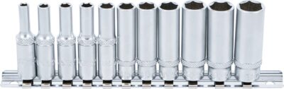 Set chei tubulare lungi 4 -13 mm, profil hexagon, antrenare 6,3 mm (1/4"), 11 piese, BGS 2221