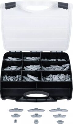 Set contragreutati pentru roti din otel, dimensiuni 5 - 45gr, material Zinc, 320 piese, BGS 9425