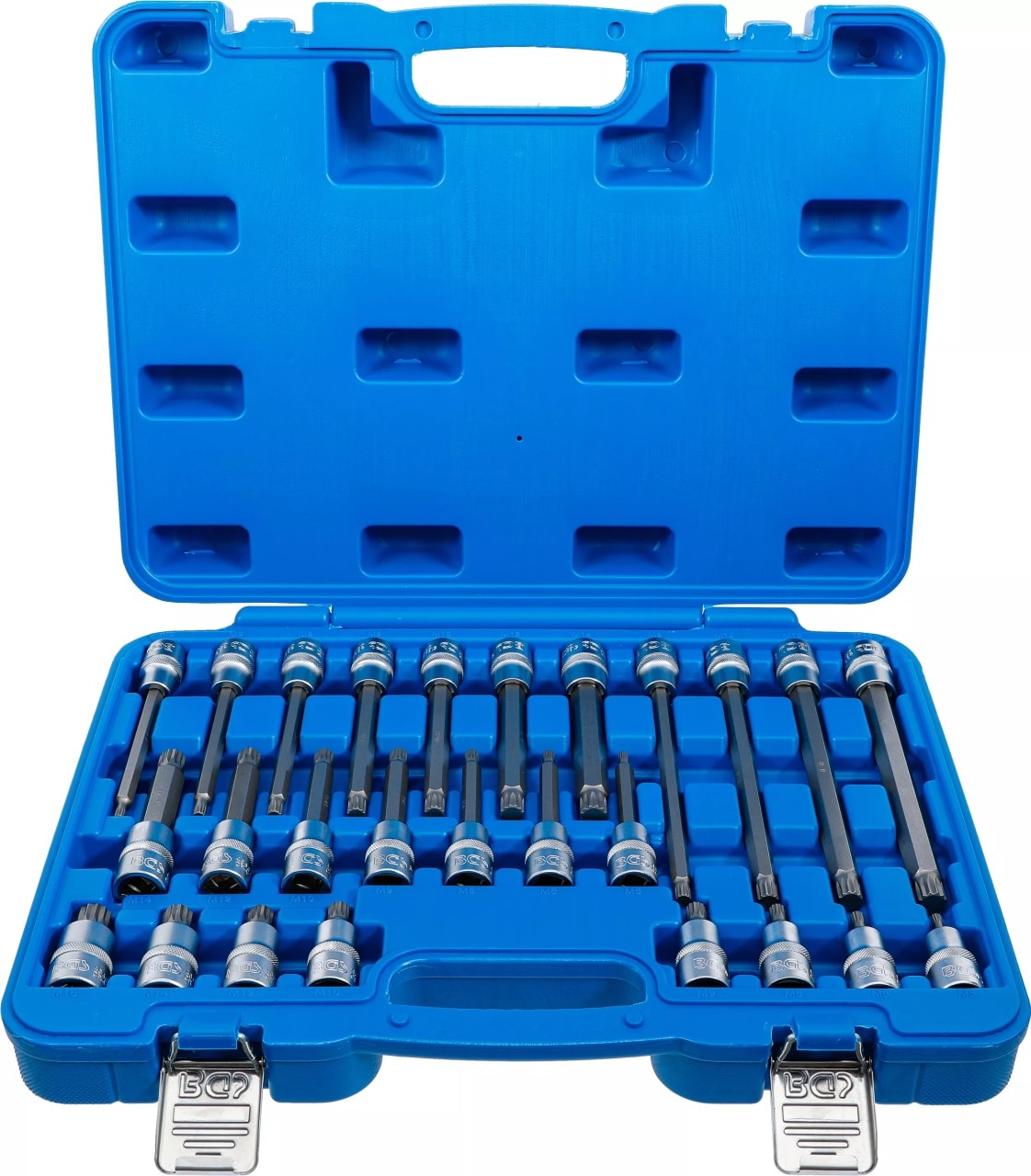 Set cu biti Spline (XZN) M5 – M16 , antrenare cu tubulara 1/2”, 26 piese, BGS 5180 – Chei Tubulare cu Biti Set cu biti Spline (XZN) M5 - M16 , antrenare cu tubulara 1/2'', 26 piese, BGS 5180 - Chei Tubulare cu Biti