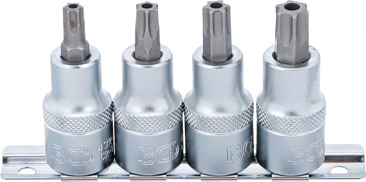 Set cu biti Torx cu gaura T40 – T45 – T50 – T55, antrenare cu tubulara 1/2, 4 piese, BGS 8885 – Chei Tubulare cu Biti Set cu biti Torx cu gaura T40 - T45 - T50 - T55, antrenare cu tubulara 1/2, 4 piese, BGS 8885 - Chei Tubulare cu Biti