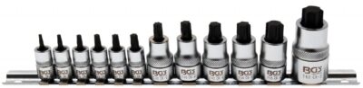 Set cu biti Torx extra scurt T8-T60, antrenare cu tubulara 1/4", 3/8", 1/2", 12 piese, BGS 5098