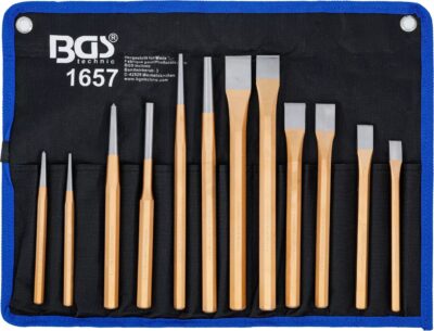 Set dalti si dornuri + puctator de centrare, 12 piese, BGS 1657