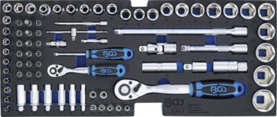Set de tubulare | 12, 5 mm (1/2") + 6, 3 mm (1/4") | echipare 44929 pentru dulap de scule | 77 piese, BGS 3341