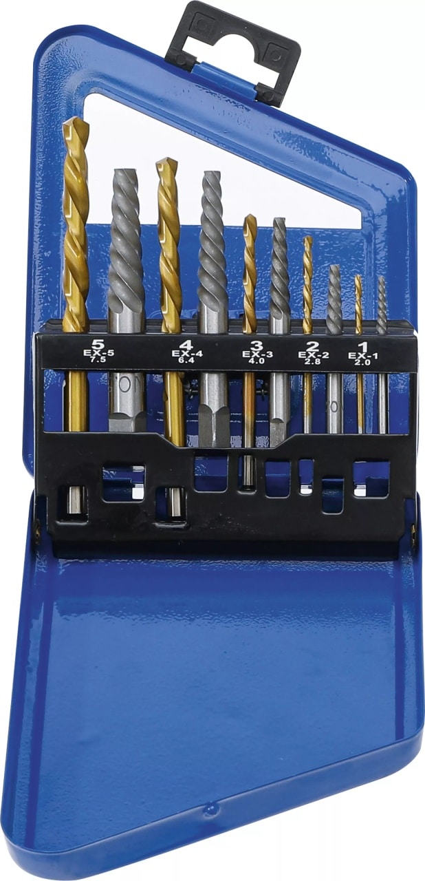 Set extractoare de suruburi şi burghie pe stânga HSS acoperite cu Titan-nitrurat, dimensiuni 2 – 7, 5 mm, 10 piese, BGS 6780 – Recuperatoare/Extractoare si Prese Set extractoare de suruburi şi burghie pe stânga HSS acoperite cu Titan-nitrurat, dimensiuni 2 - 7, 5 mm, 10 piese, BGS 6780 - Recuperatoare/Extractoare si Prese