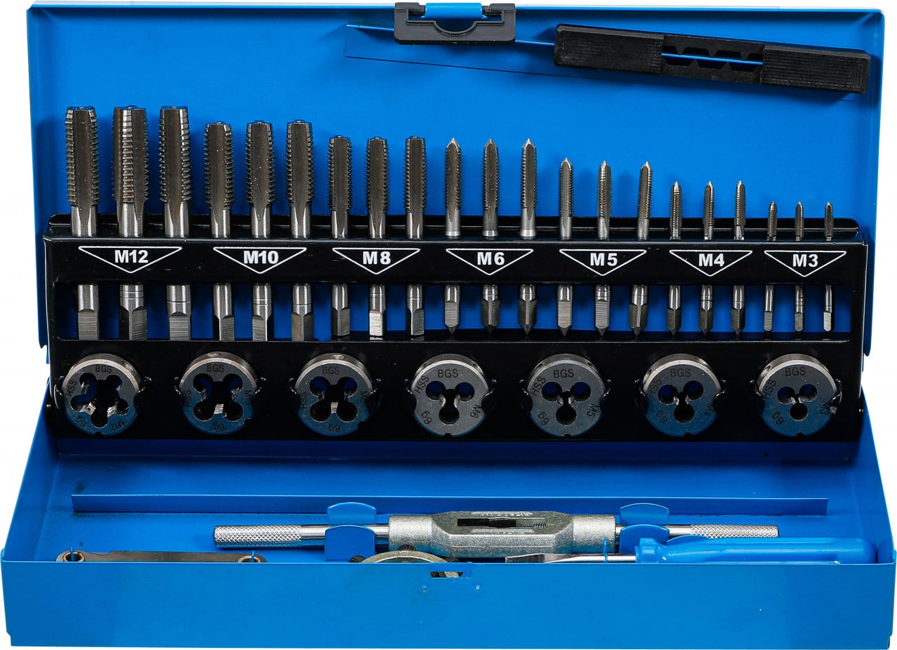 Set filiere si tarozi M3-M12, 32-piese, BGS 1925 – Reparatie filete Set filiere si tarozi M3-M12, 32-piese, BGS 1925 - Reparatie filete