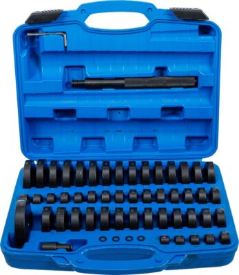 Set flanse pentru inlocuit rulmenti si simeringuri, dimensiuni 18-65 mm + 74mm x Ø 12 mm, 52 piese, BGS 8467
