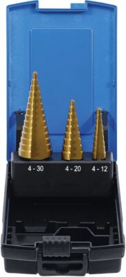 Set freze de gaurit si majorat in trepte pentru metal Ø 4 - 30 mm, 3 piese, BGS 1624