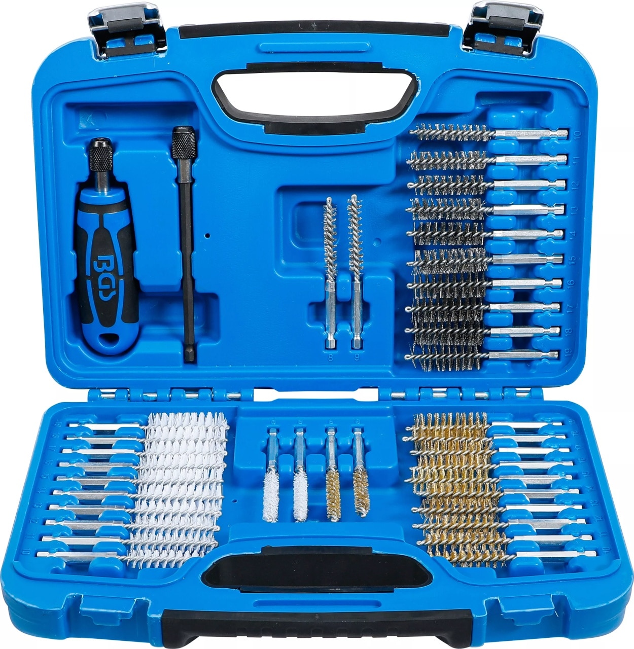 Set perii de sarma si plastic cu antrenare pentru autofiletanta, 38 piese, BGS 3078 – Ciocane/Perii si Pile Set perii de sarma si plastic cu antrenare pentru autofiletanta, 38 piese, BGS 3078 - Ciocane/Perii si Pile