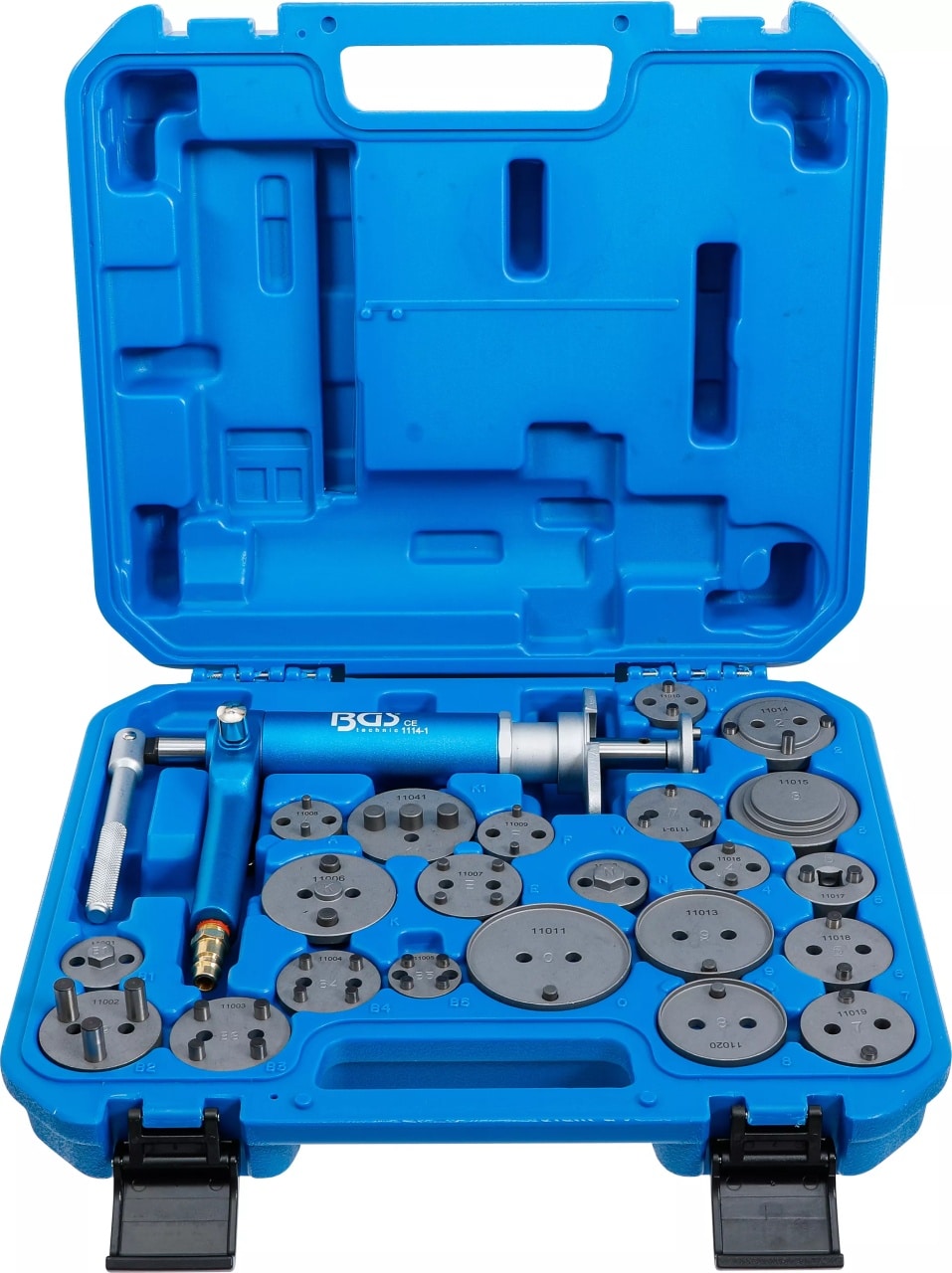Set presa etrier pneumatica pentru inlocuit placute de frana, 22 piese, BGS 1114 – Sistem franare Set presa etrier pneumatica pentru inlocuit placute de frana, 22 piese, BGS 1114 - Sistem franare