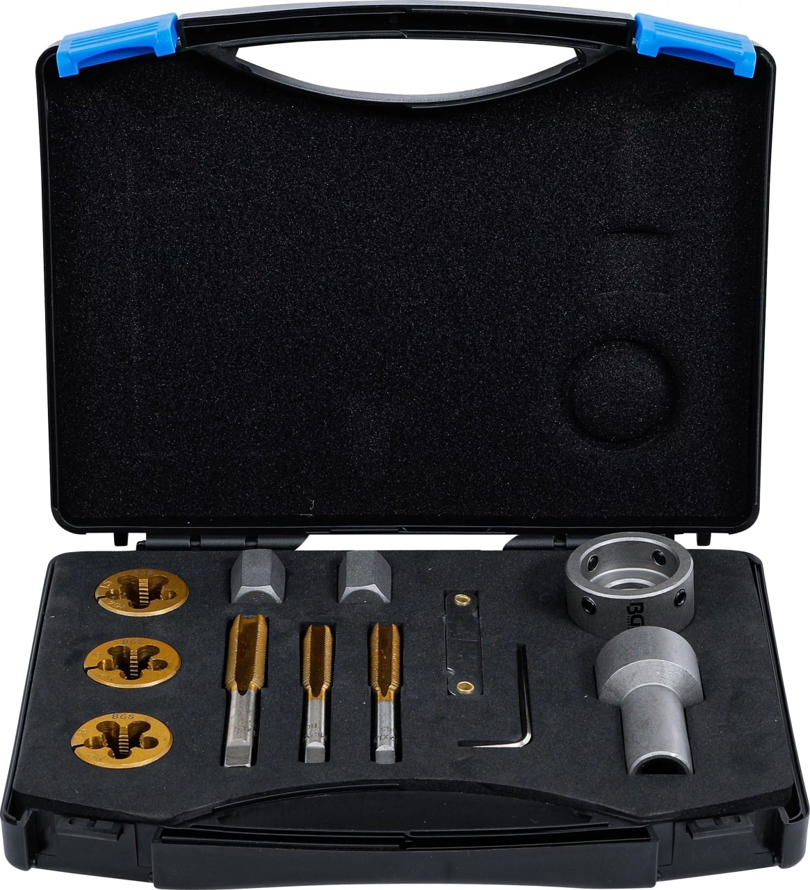 Set reparatii filete pentru prezoane si piulite de roti, M12x1.25 – M12x1.5 – M14x1.5, 12 piese, BGS 1988 – Scule service roti Set reparatii filete pentru prezoane si piulite de roti, M12x1.25 - M12x1.5 - M14x1.5, 12 piese, BGS 1988 - Scule service roti