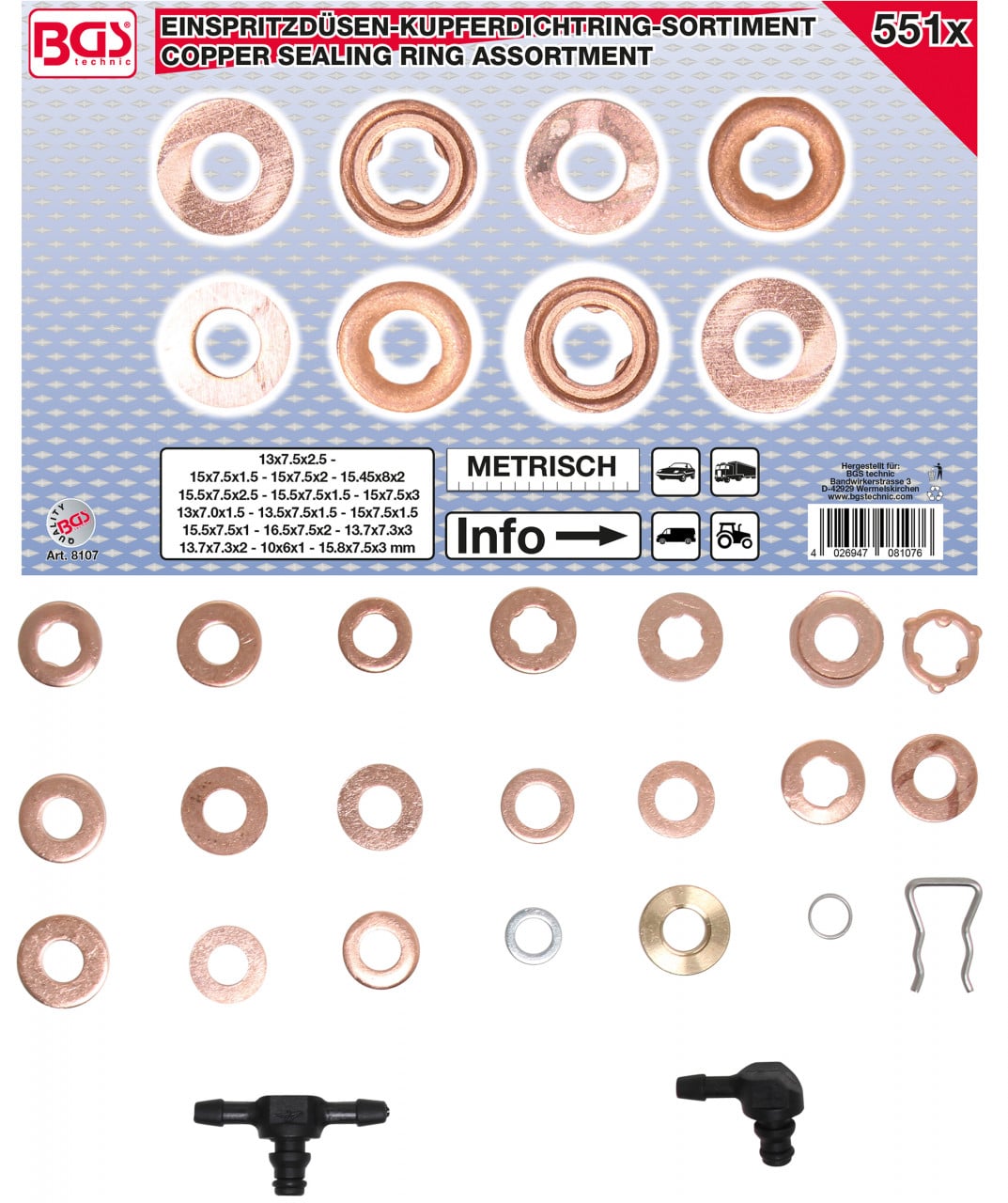 Set saibe speciale pentru injectoare, 551 piese, BGS 8107 – Motor Set saibe speciale pentru injectoare, 551 piese, BGS 8107 - Motor