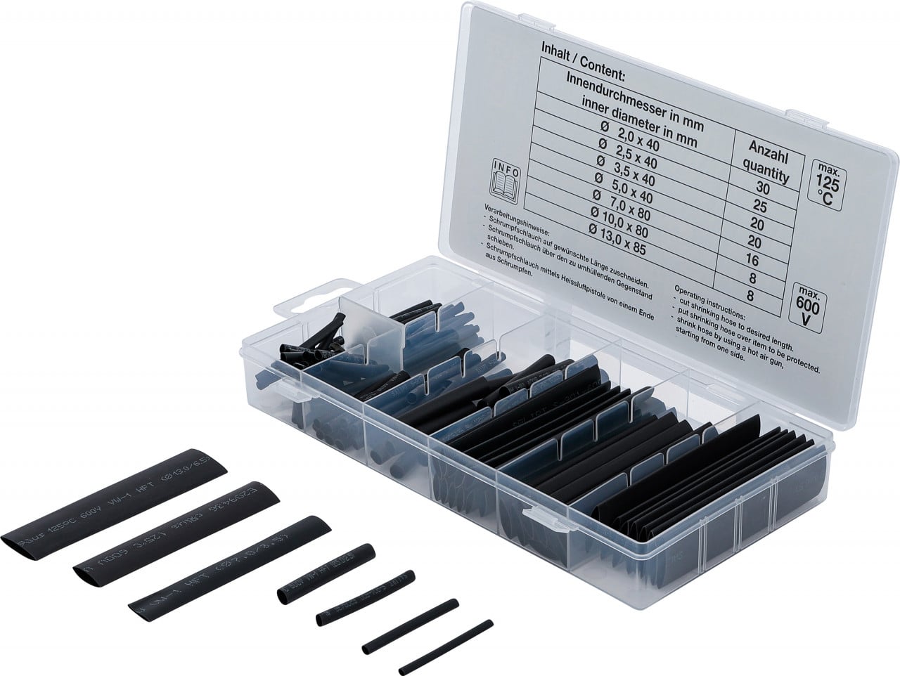 Set tile din varnis termocontractant | culoare negru | 127 piese, BGS 8042 – Tuburi termo si mansoane Set tile din varnis termocontractant | culoare negru | 127 piese, BGS 8042 - Tuburi termo si mansoane