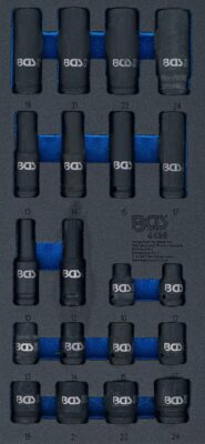 Set tubulare de impact adanci in termoformat, 10-24mm, antrenare 1/2”, 20 piese, BGS 4130