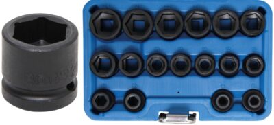 Set tubulare de impact extra scurte 45162 mm, antrenare 1/2", 17 piese, BGS 9286