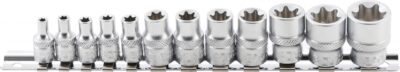 Set tubulare E-uri, E4 - E20, antrenare 1/4" - 3/8", 12 piese, BGS 2038