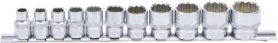 Set tubulare INCH, 12 colţuri, 10 mm (3/8") 11 piese, BGS 9112