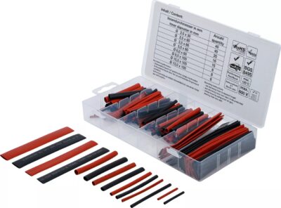 Set varnis termoretractant cu diametre diferite | Rosu / Negru | 150 piese, BGS 9404