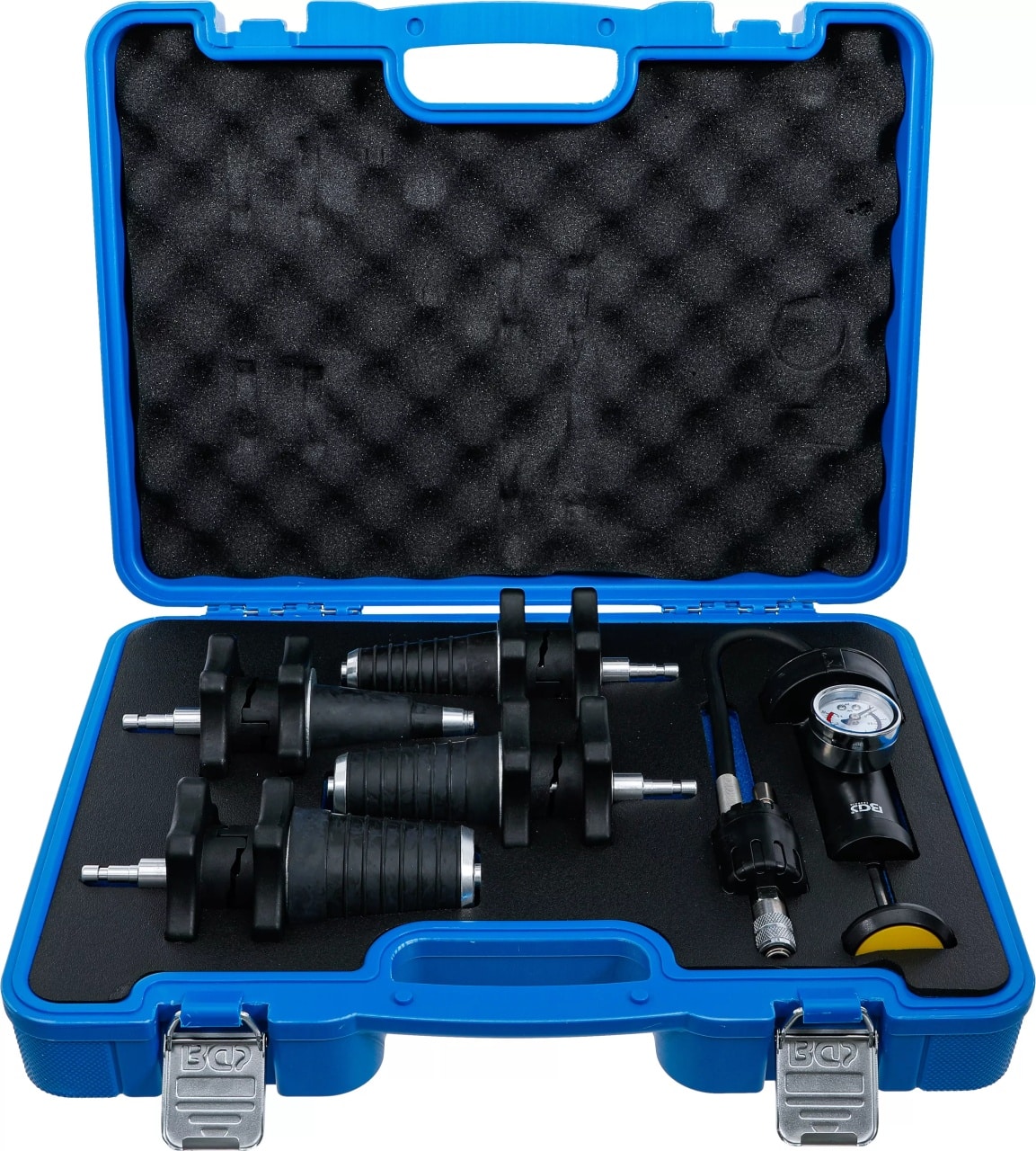 Set verificare pierderi de antigel la sistemul de racire, 5 piese, BGS 8096 – Testere presiune/compresie si injectie Set verificare pierderi de antigel la sistemul de racire, 5 piese, BGS 8096 - Testere presiune/compresie si injectie