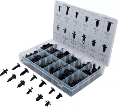 Sortiment clipsuri extensibile tip braduţ din plastic pentru fete de usi si tapiterii auto, 192 piese, BGS 9780