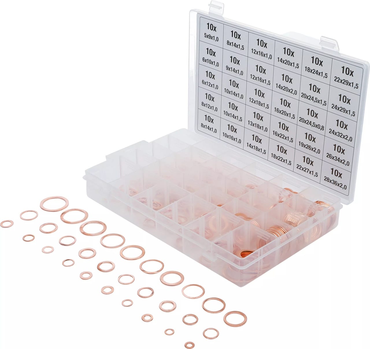 Sortiment saibe din Cupru pentru etansare, 300 piese, BGS 8142 – Consumabile etansare si fixare Sortiment saibe din Cupru pentru etansare, 300 piese, BGS 8142 - Consumabile etansare si fixare