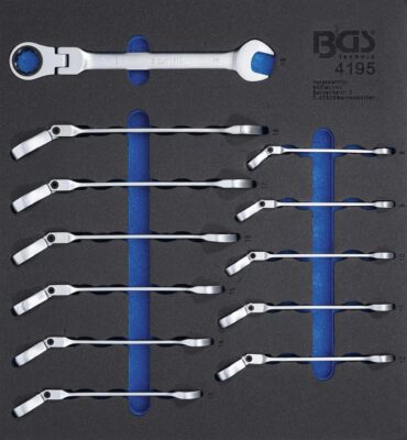 Suport organizator pentru carucior 2/3: Chei fixe inelare cu clichet articulate 8 - 19 mm, 12 piese, BGS 4195
