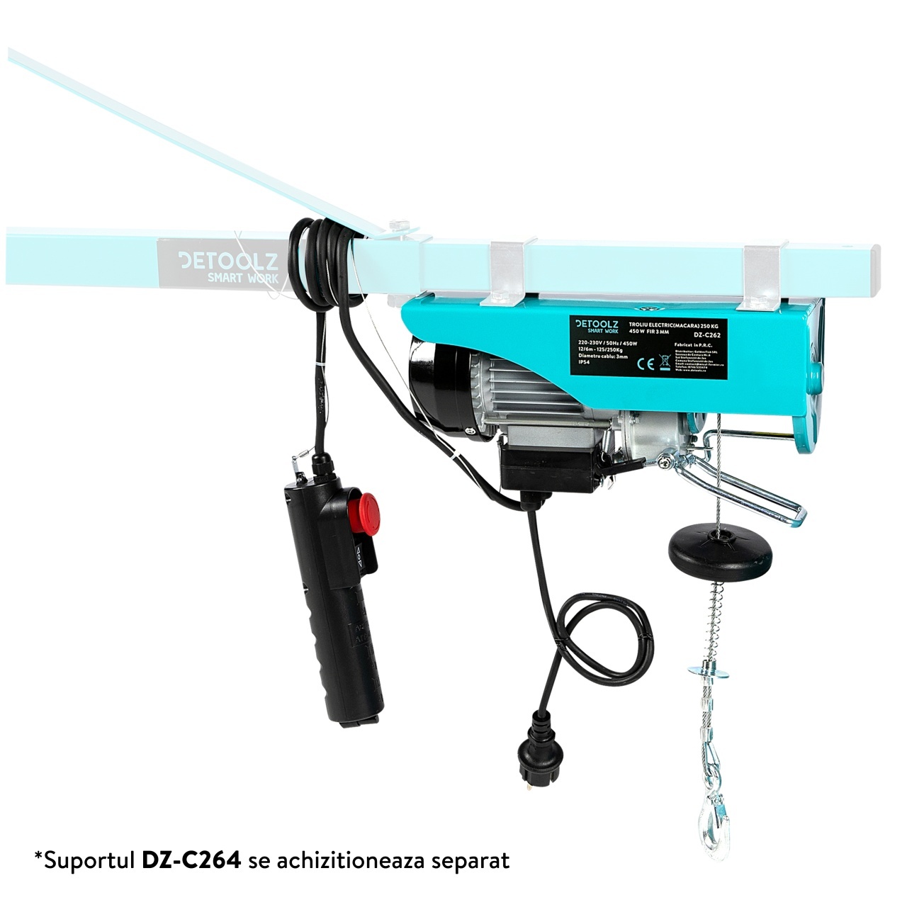 Troliu electric (macara) 250kg 450W fir 3mm – Scule si unelte constructii Troliu electric (macara) 250kg 450W fir 3mm - Scule si unelte constructii