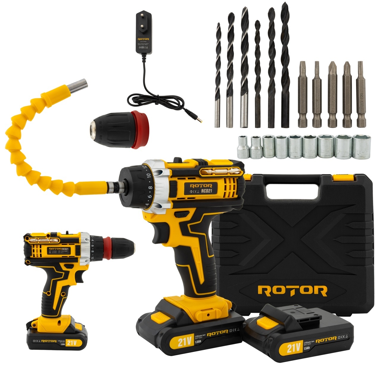 Trusa autofiletanta pe acumulator 21V ROTOR RCD21 + biti, 1350 RPM, Brushless – Masini de gaurit si insurubat cu acumulator Trusa autofiletanta pe acumulator 21V ROTOR RCD21 + biti, 1350 RPM, Brushless - Masini de gaurit si insurubat cu acumulator