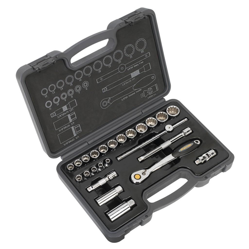 Trusa chei tubulare, 24 piese, actionare 3/8” – In lucru Trusa chei tubulare, 24 piese, actionare 3/8” - In lucru
