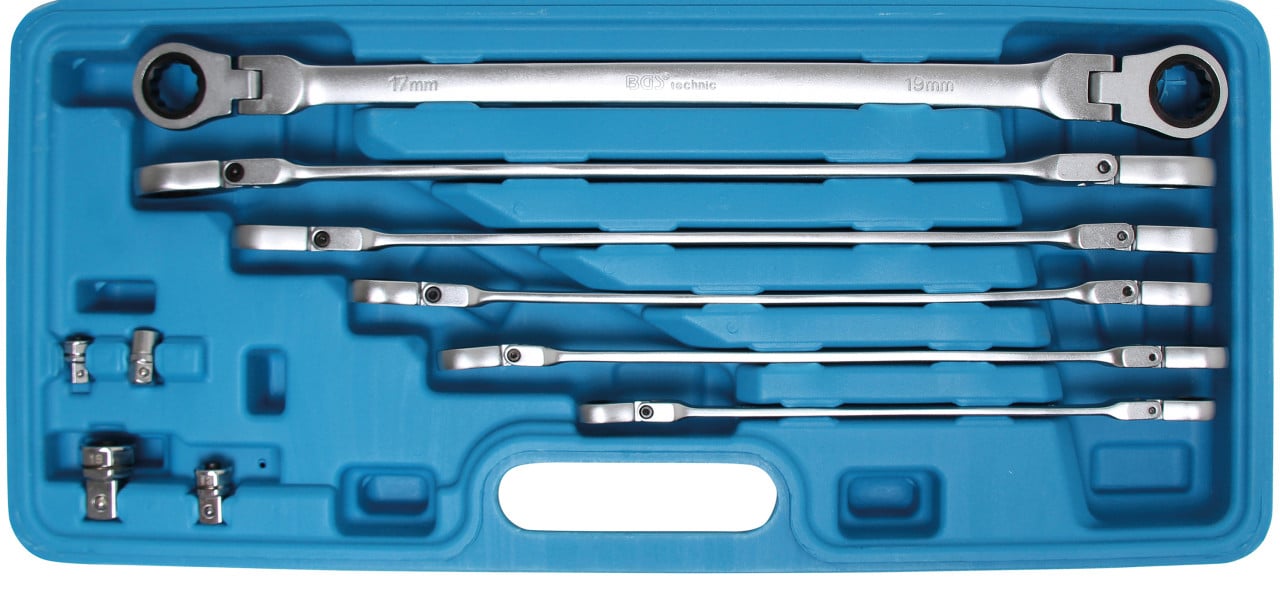 Trusa de chei inelare cu clichet, cap dublu pivotant 8-19mm, 10 piese, BGS 1541 – Chei combinate/fixe si inelare Trusa de chei inelare cu clichet, cap dublu pivotant 8-19mm, 10 piese, BGS 1541 - Chei combinate/fixe si inelare