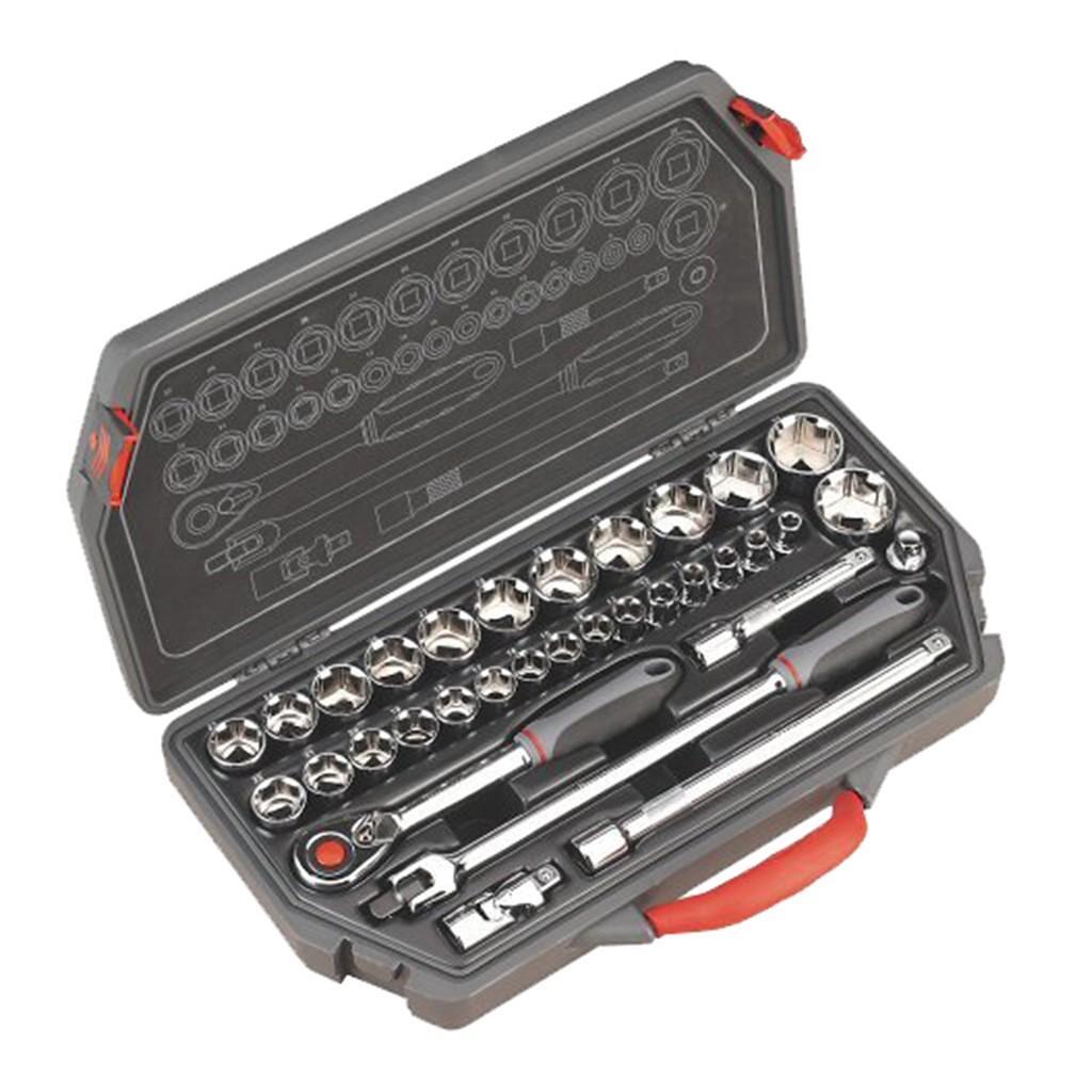 Trusa de chei tubulare, 1/2″, 33 piese – In lucru Trusa de chei tubulare, 1/2", 33 piese - In lucru