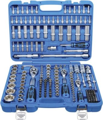 Trusa de tubulare cu profil hexagon ondulat (Super Lock) cu 3 clicheti, 1/4'' + 3/8'' + 1/2'', 192 piese, BGS 2292