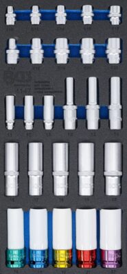 Tubulare hexagonale adânci 11, 22 mm, Profil E E10 - E22, 6, 3 mm (1/4"), 10 mm (3/8"), 12, 5 mm (1/2") 26 piese, BGS 4147