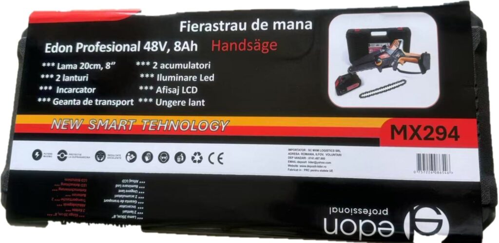 Mini fierastrau Edon MX294 Profesional 2 acumulatori 42 V 8Ah rezervor ulei sistem ungere lant lama 20 cm - SimpleTools