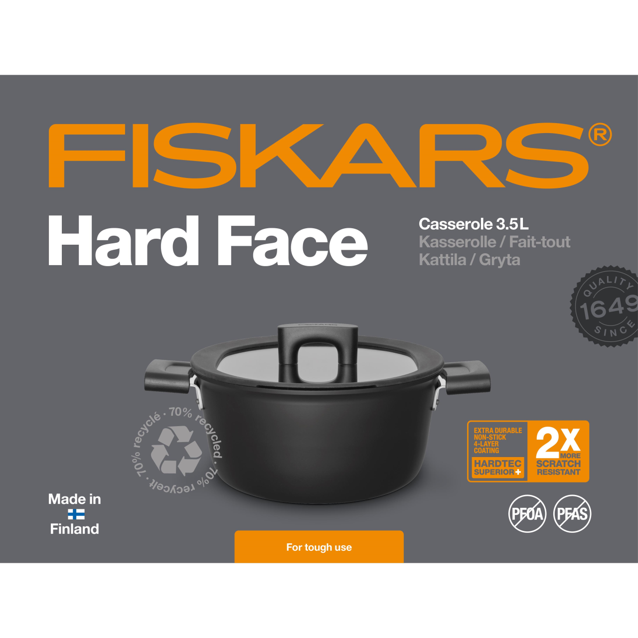 Oala cu capac Fiskars Hard Face, Ø 22 cm,  3.5 L - imagine 3