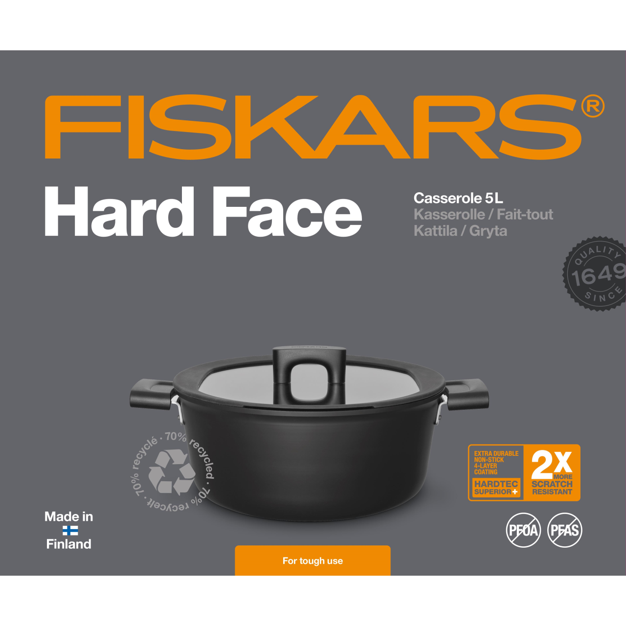 Oala cu capac Fiskars Hard Face, Ø 26 cm,  5 L - imagine 5